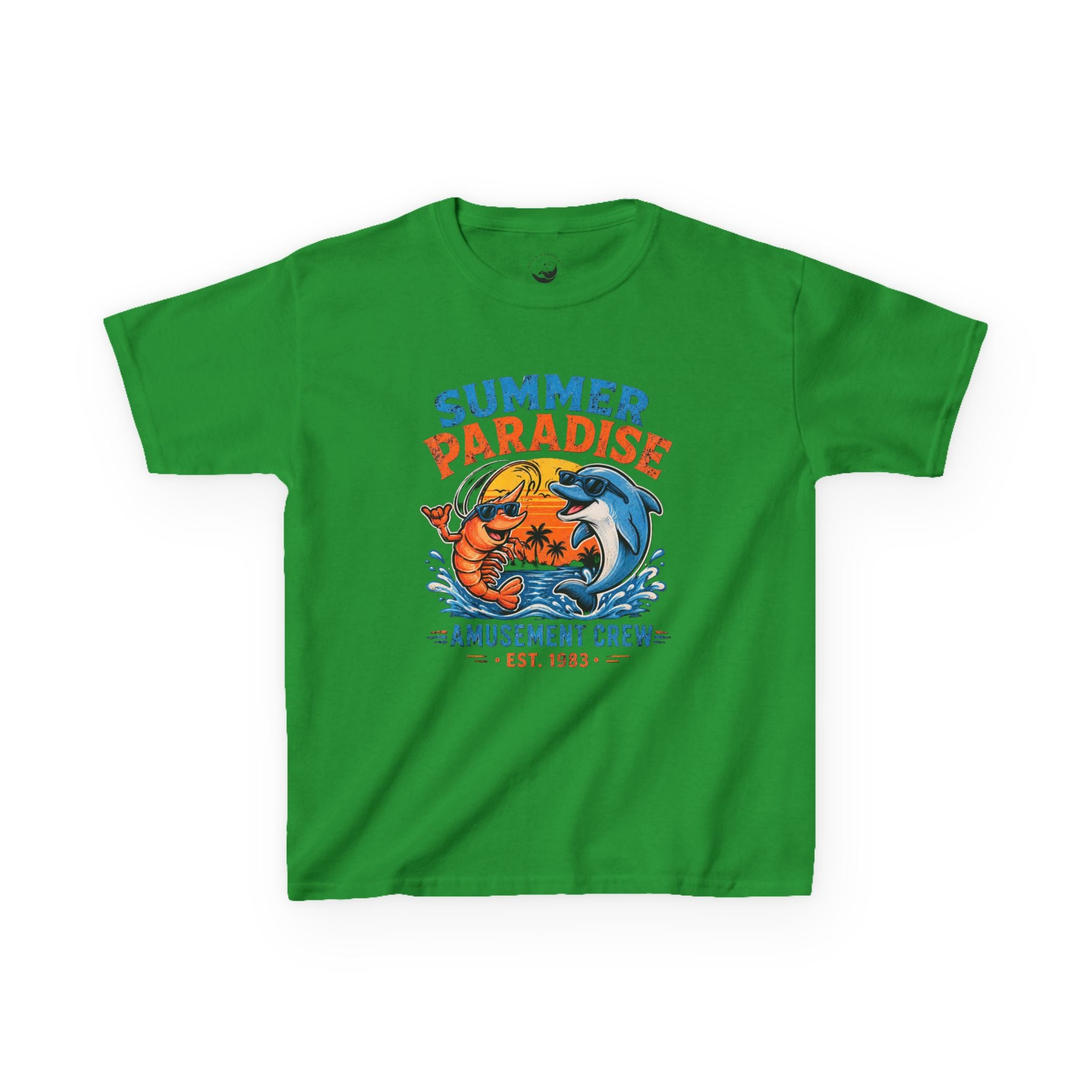 Kids T-Shirt - 'Summer Paradise' Amusement Crew Dolphin & Crab Beach Graphic