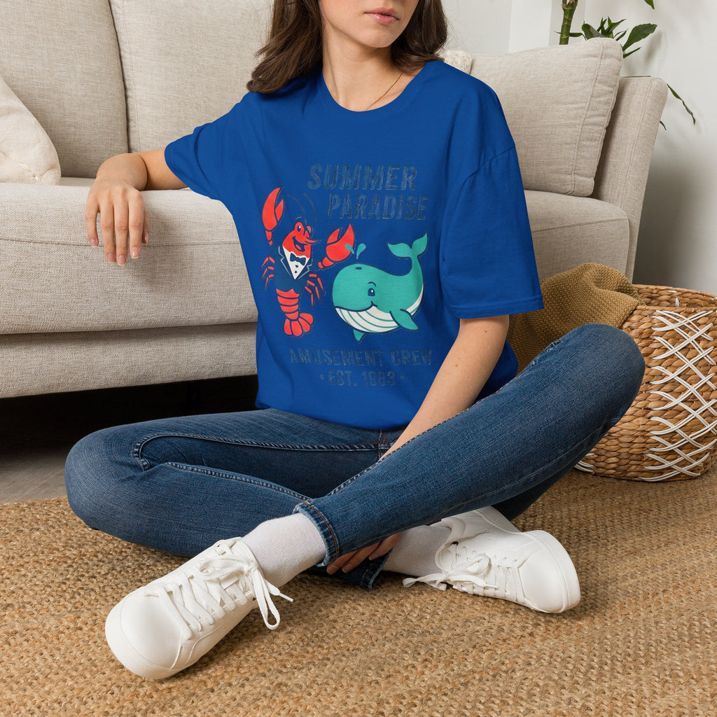 Summer Paradise Adult T-Shirt — Amusement Crew Whale & Lobster Graphic