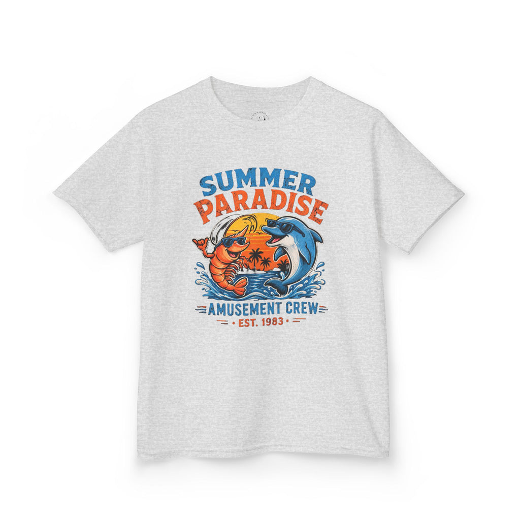 Kids T-Shirt - 'Summer Paradise' Amusement Crew Dolphin & Crab Beach Graphic
