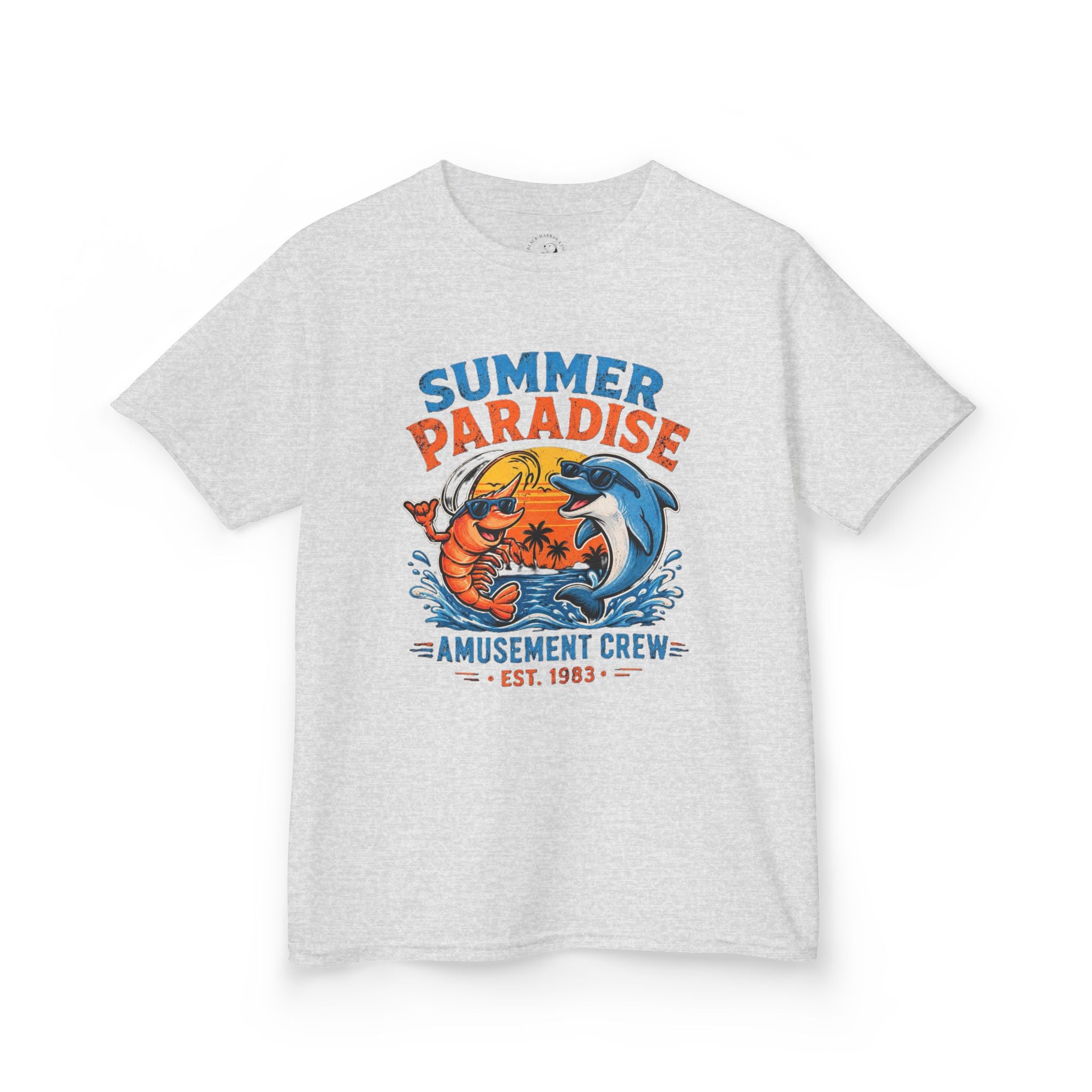 Kids T-Shirt - 'Summer Paradise' Amusement Crew Dolphin & Crab Beach Graphic