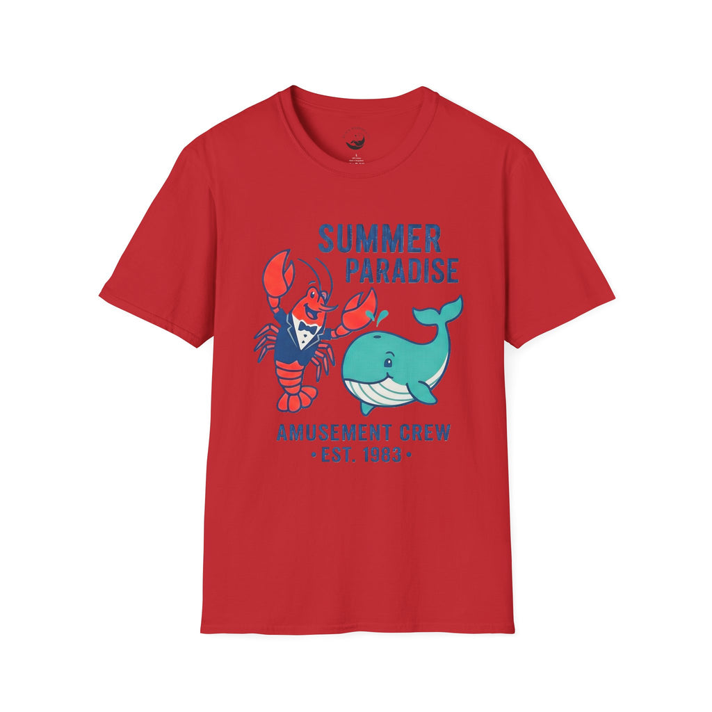 Summer Paradise Adult T-Shirt — Amusement Crew Whale & Lobster Graphic