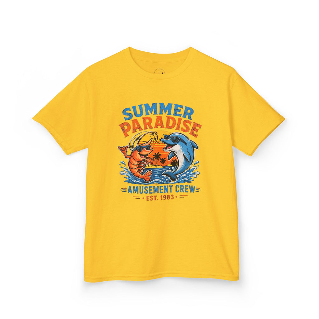 Kids T-Shirt - 'Summer Paradise' Amusement Crew Dolphin & Crab Beach Graphic