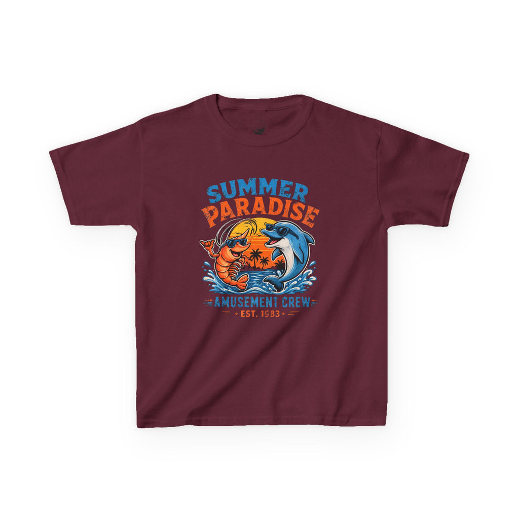 Kids T-Shirt - 'Summer Paradise' Amusement Crew Dolphin & Crab Beach Graphic