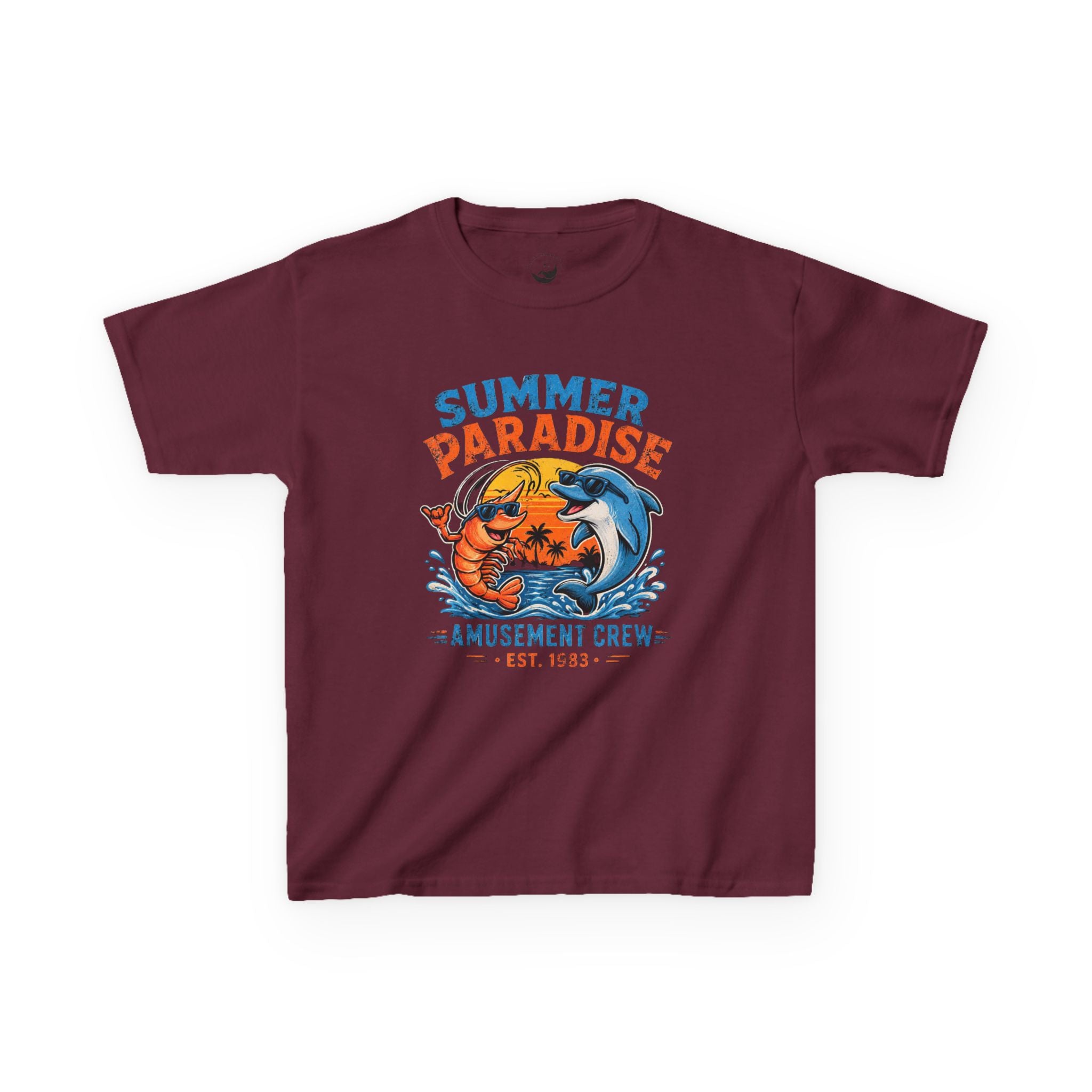Kids T-Shirt - 'Summer Paradise' Amusement Crew Dolphin & Crab Beach Graphic