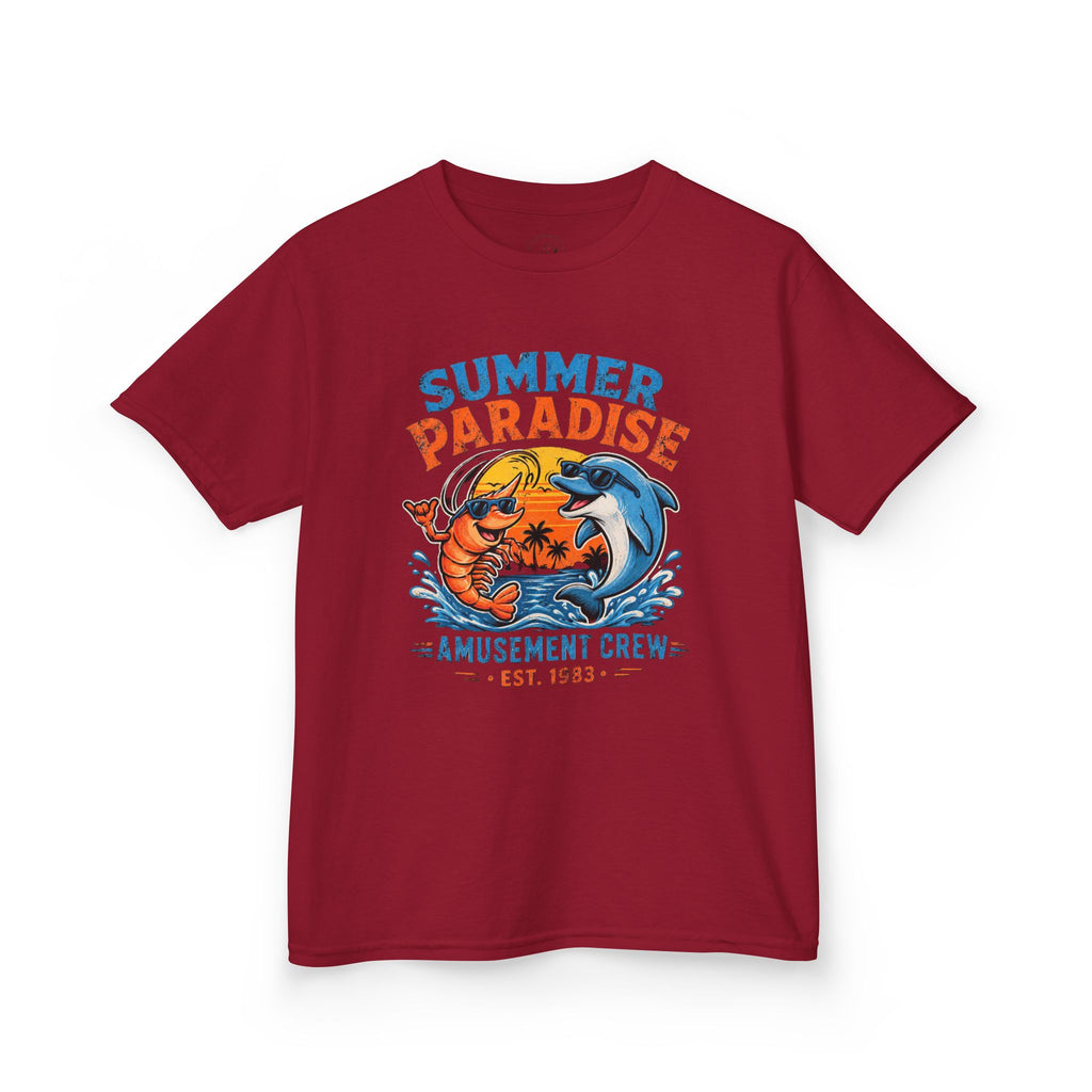 Kids T-Shirt - 'Summer Paradise' Amusement Crew Dolphin & Crab Beach Graphic