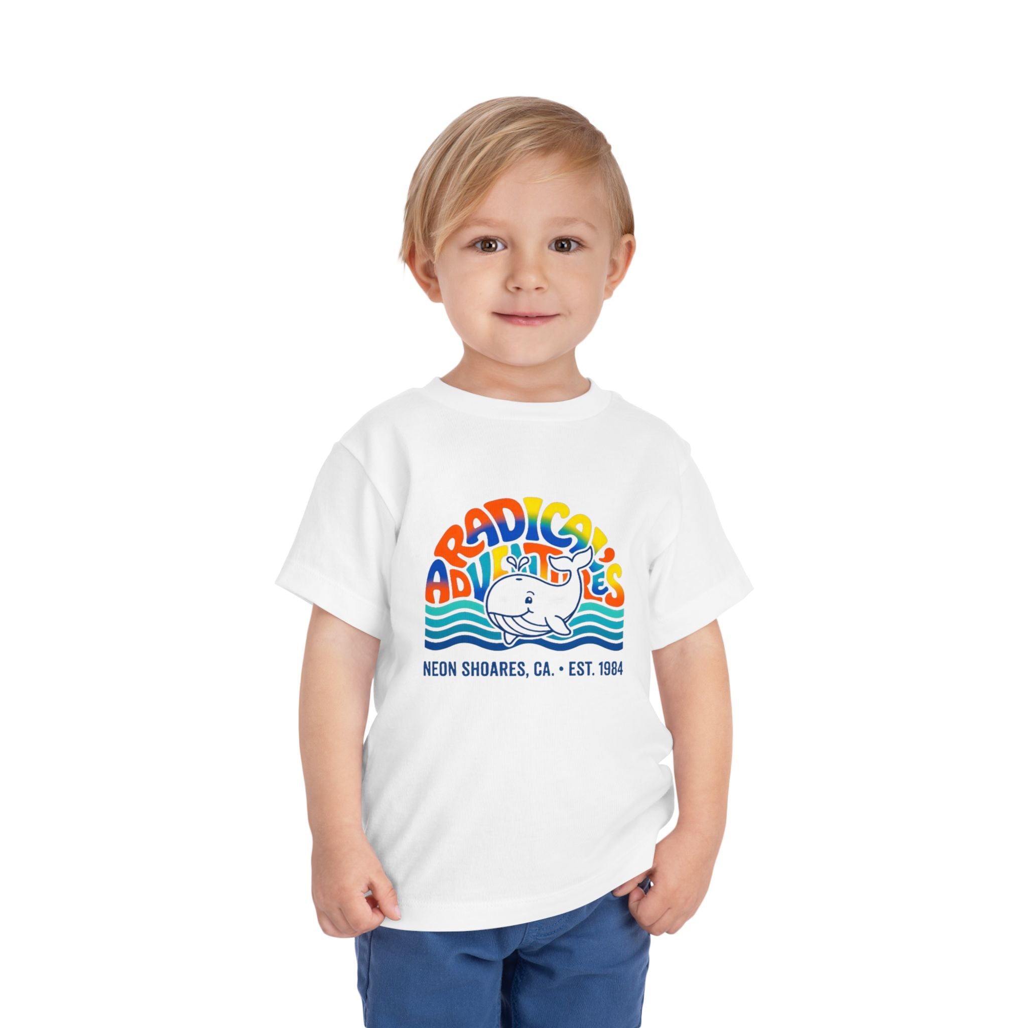 Radical Adventures Toddler Tee — Retro Whale Beach Graphic