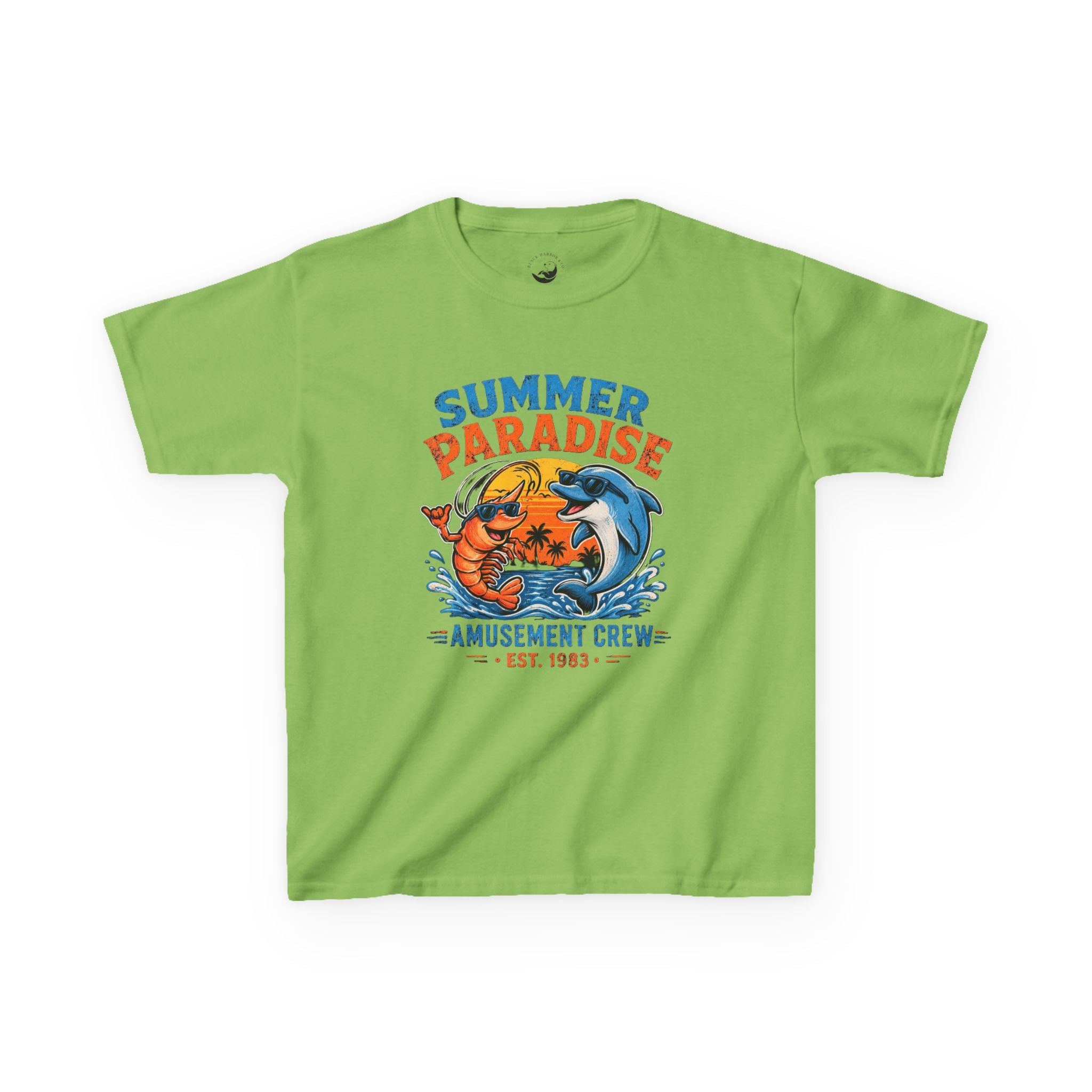 Kids T-Shirt - 'Summer Paradise' Amusement Crew Dolphin & Crab Beach Graphic