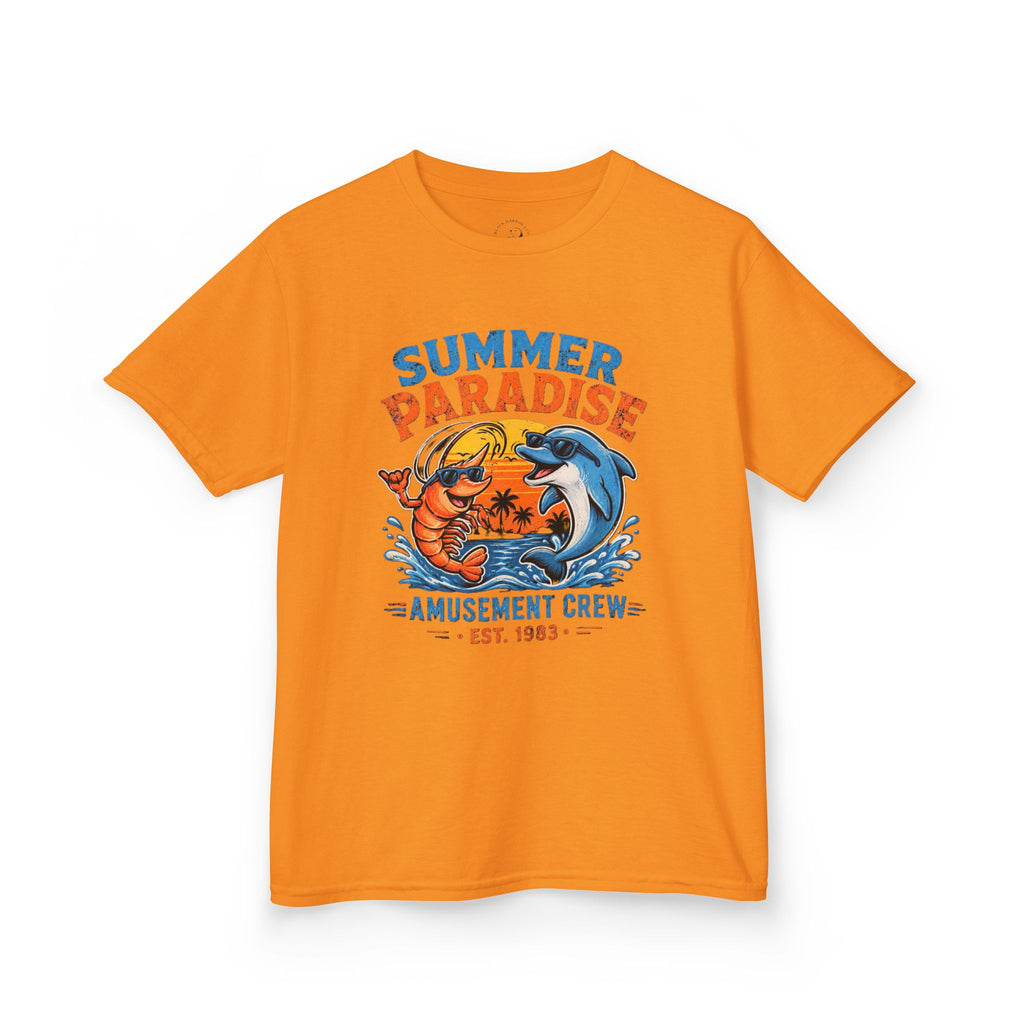 Kids T-Shirt - 'Summer Paradise' Amusement Crew Dolphin & Crab Beach Graphic