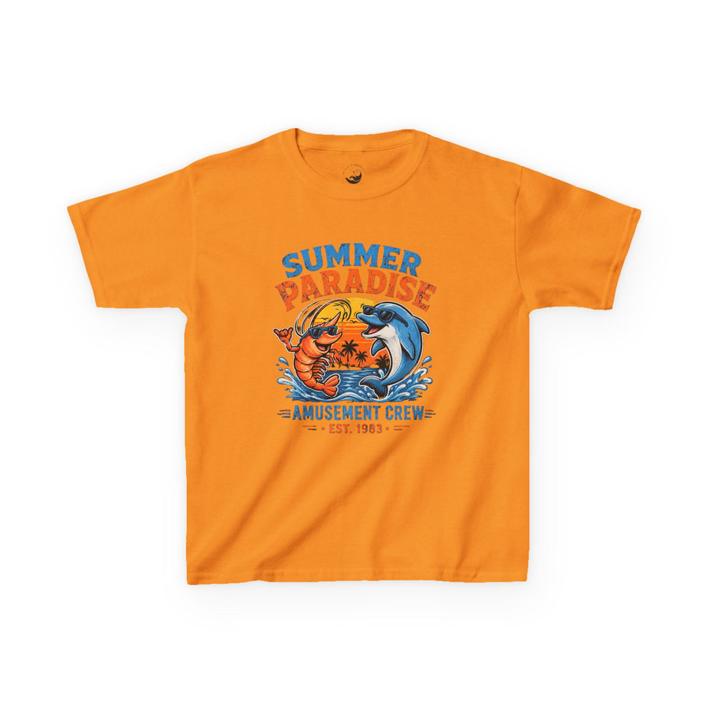 Kids T-Shirt - 'Summer Paradise' Amusement Crew Dolphin & Crab Beach Graphic