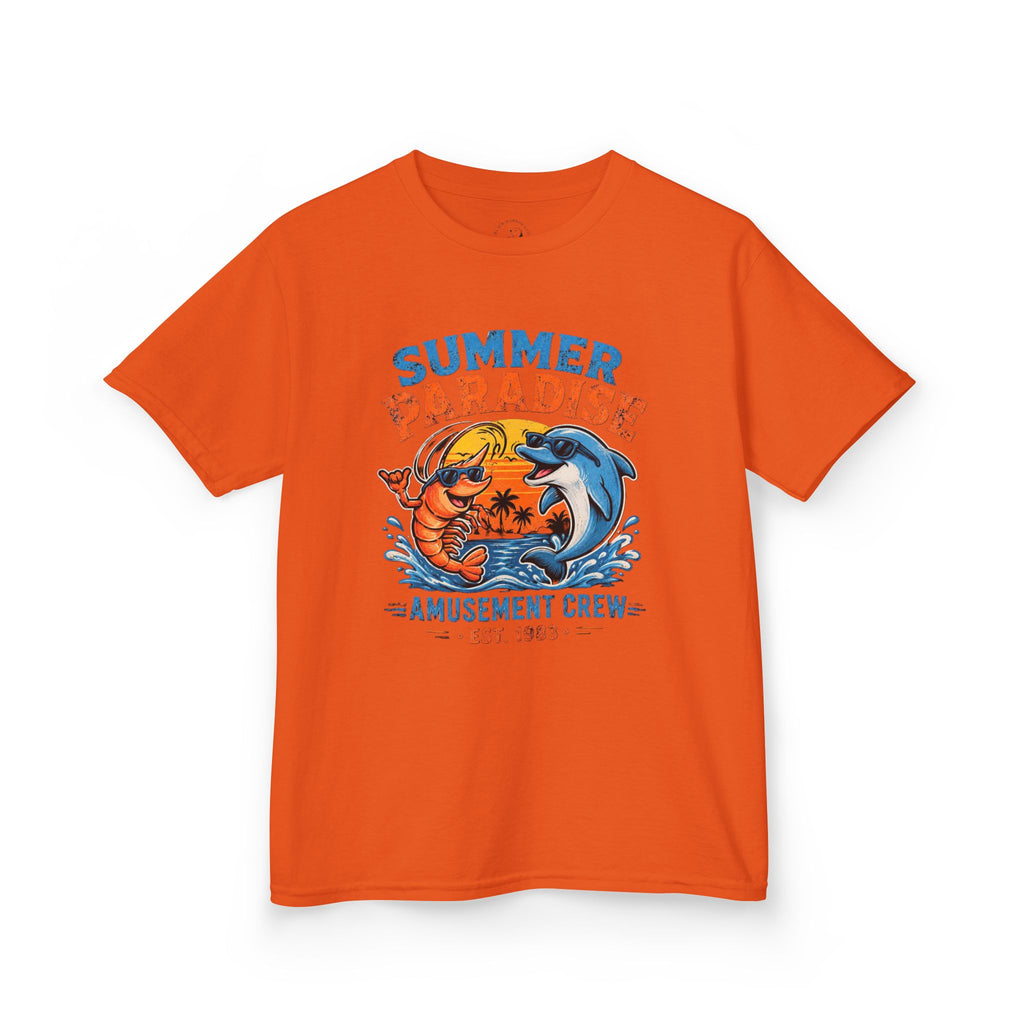 Kids T-Shirt - 'Summer Paradise' Amusement Crew Dolphin & Crab Beach Graphic