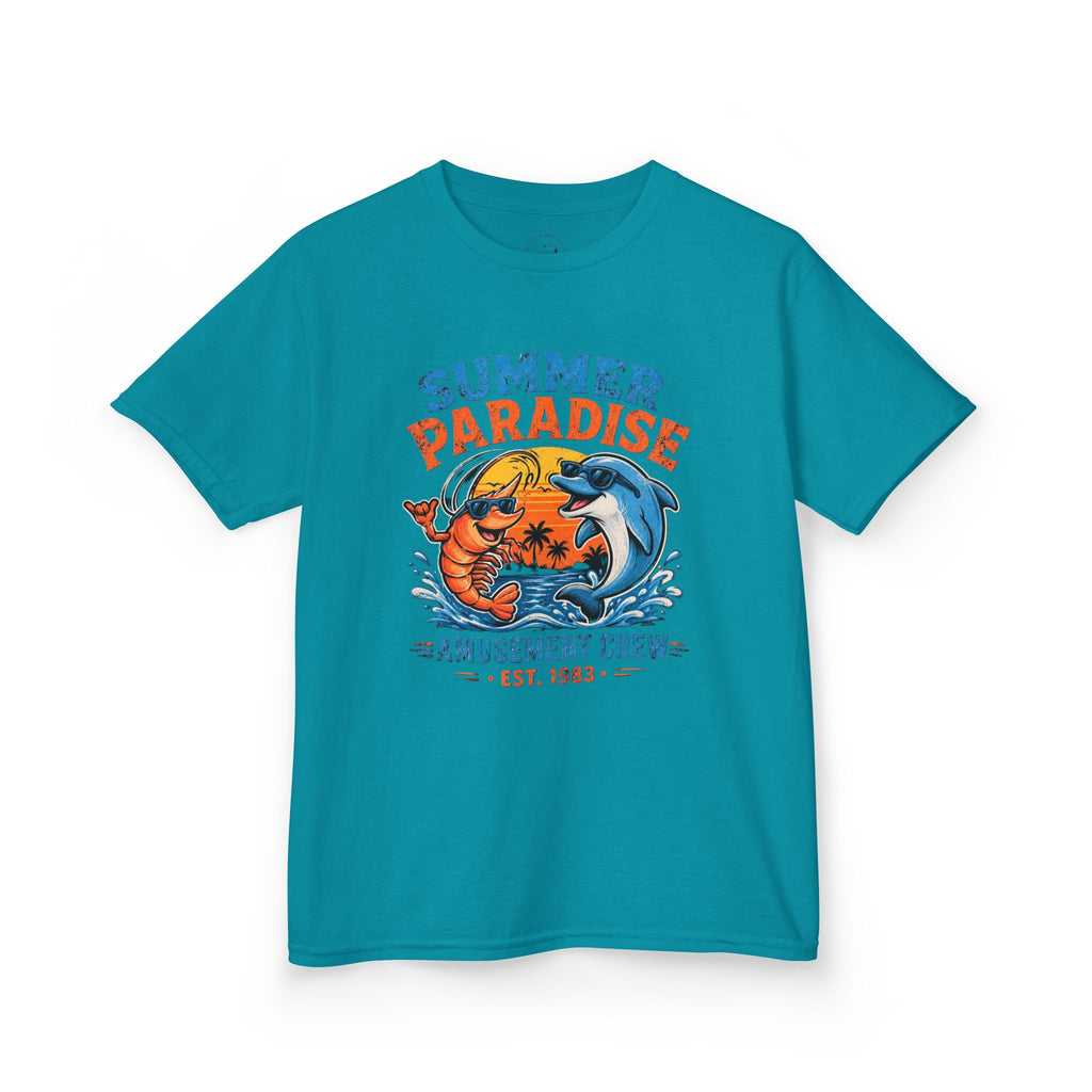 Kids T-Shirt - 'Summer Paradise' Amusement Crew Dolphin & Crab Beach Graphic