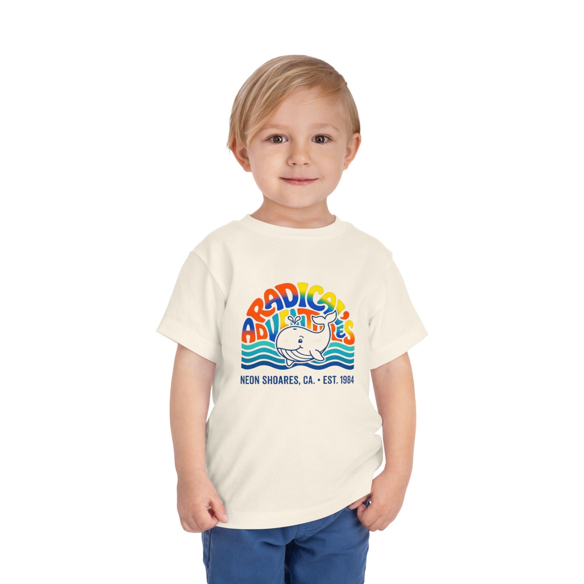 Radical Adventures Toddler Tee — Retro Whale Beach Graphic