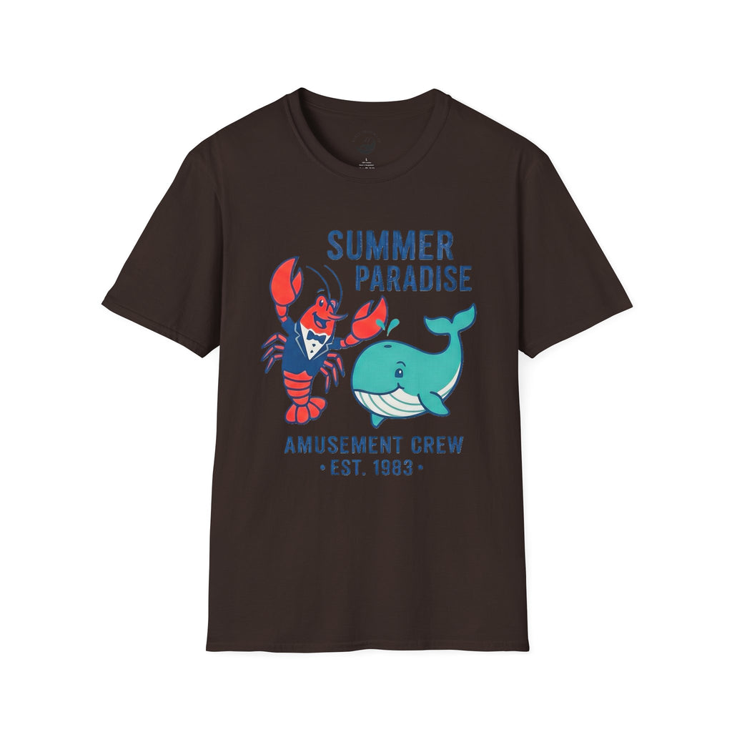Summer Paradise Adult T-Shirt — Amusement Crew Whale & Lobster Graphic