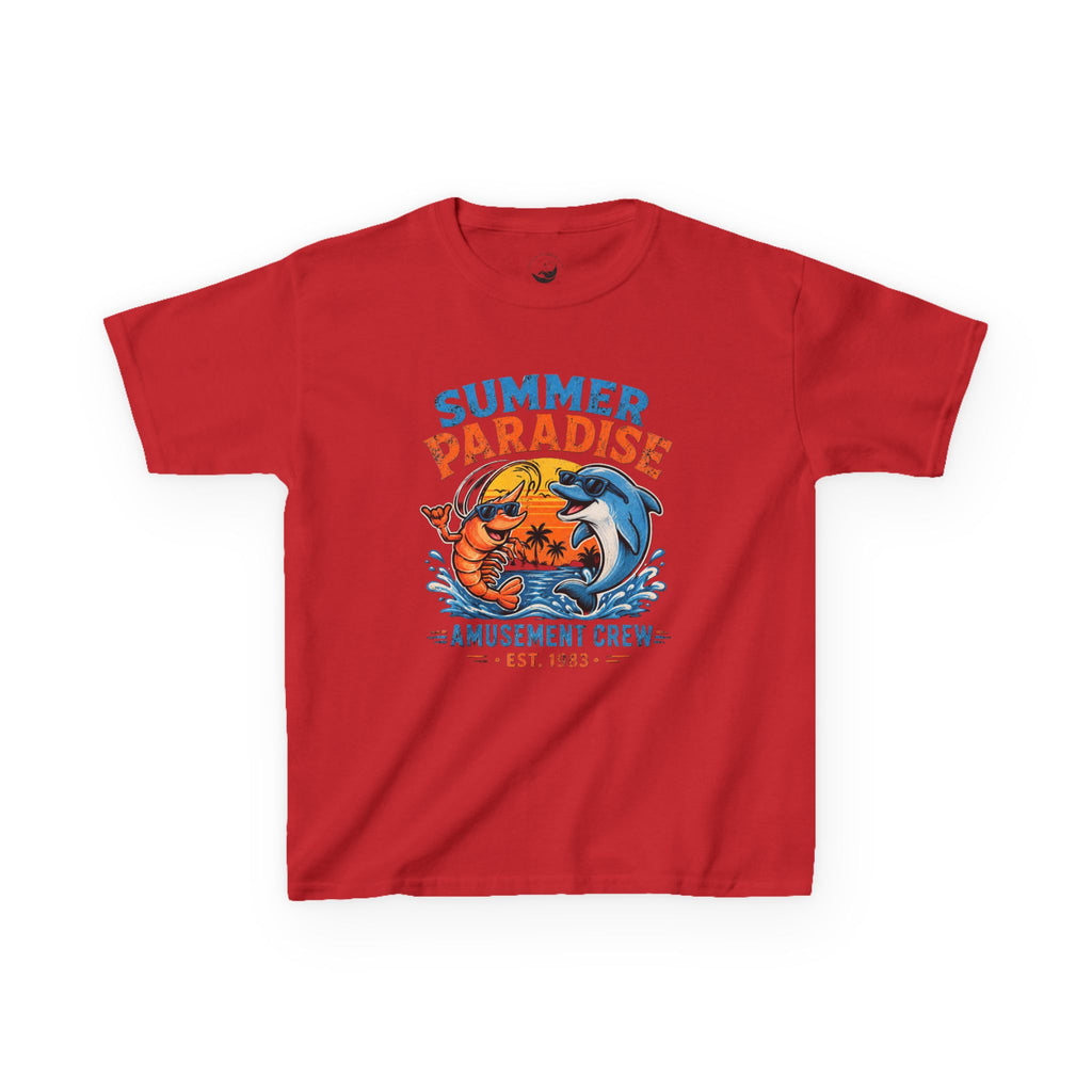 Kids T-Shirt - 'Summer Paradise' Amusement Crew Dolphin & Crab Beach Graphic