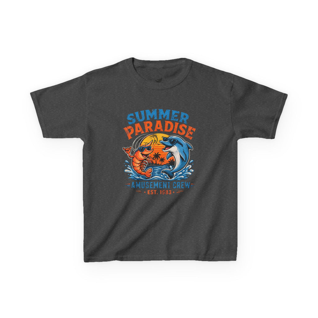 Kids T-Shirt - 'Summer Paradise' Amusement Crew Dolphin & Crab Beach Graphic