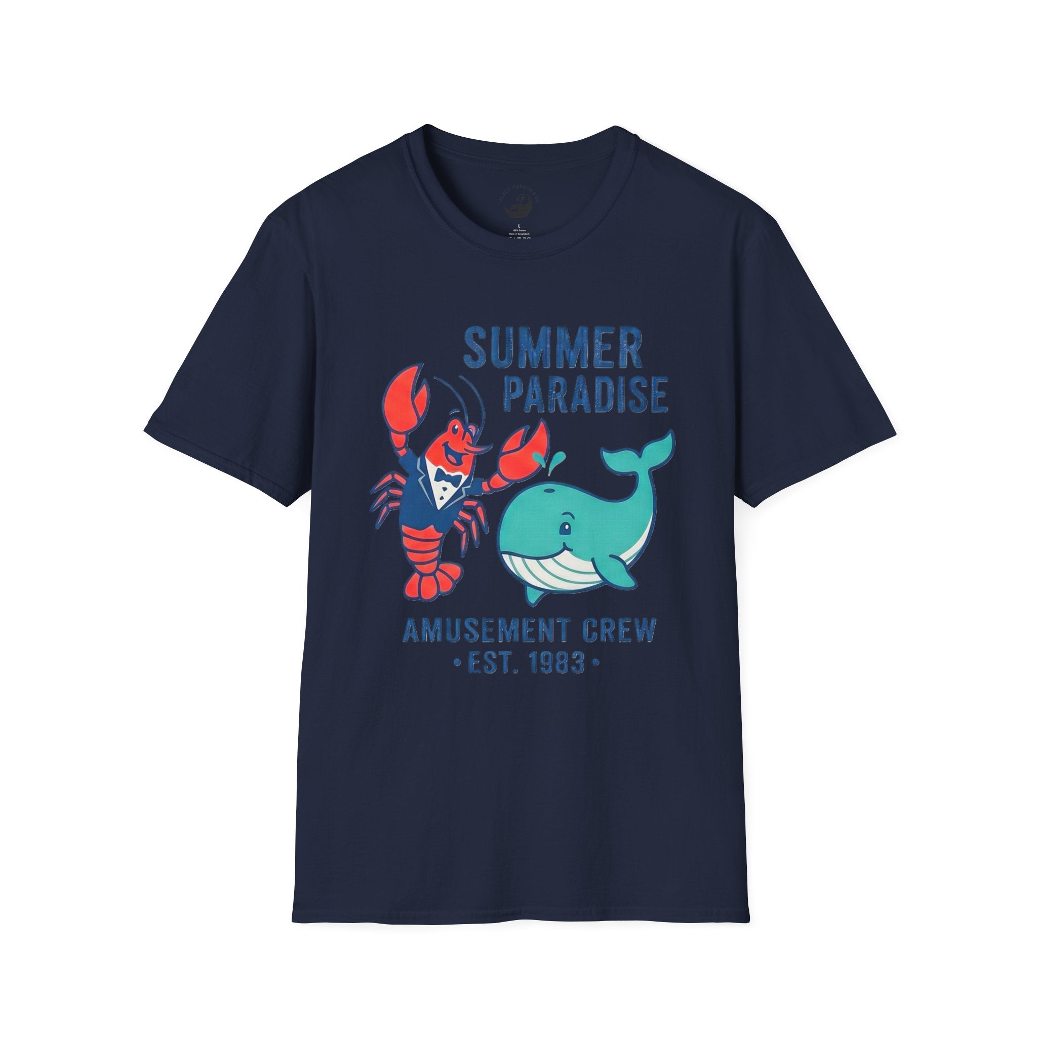 Summer Paradise Adult T-Shirt — Amusement Crew Whale & Lobster Graphic