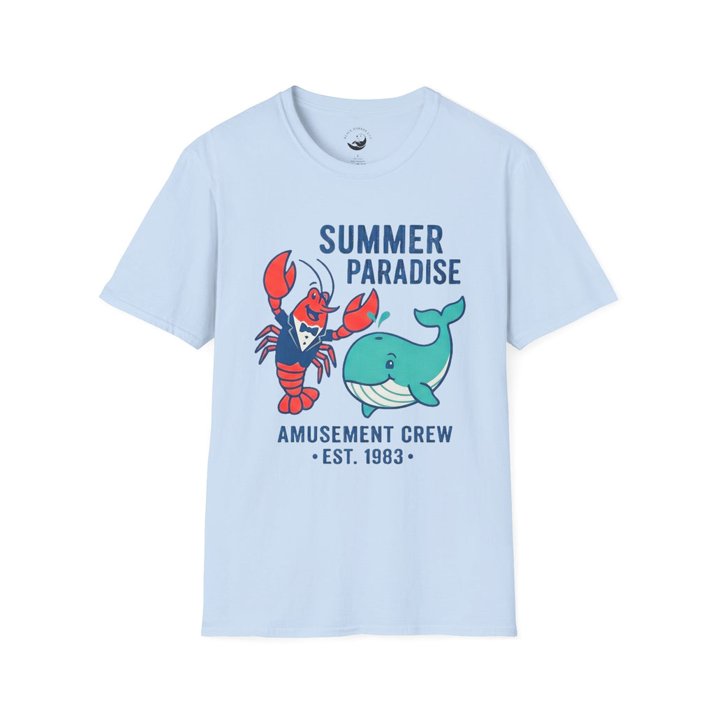 Summer Paradise Adult T-Shirt — Amusement Crew Whale & Lobster Graphic